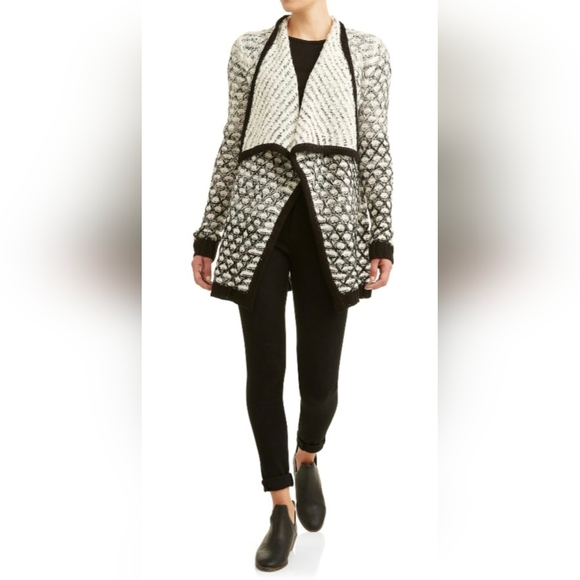 Design Lab Women 100% Acrylic Open Front Knit  Cardigan Black &White Ombre Small - Picture 5 of 16